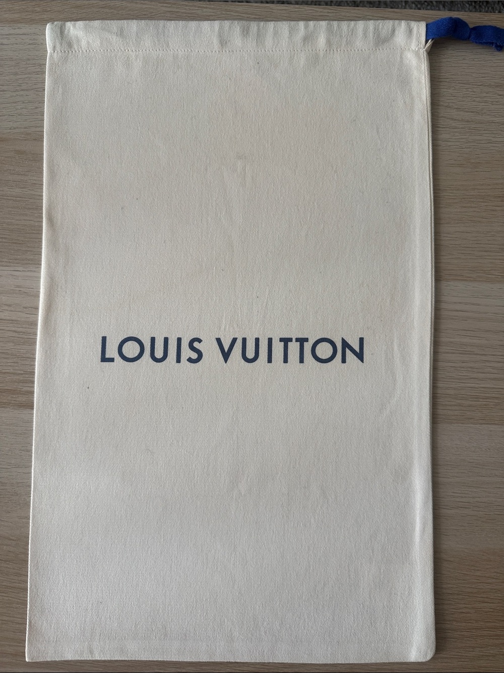 Louis Vuitton Cream Dust Bag with Blue Logo and Drawstring